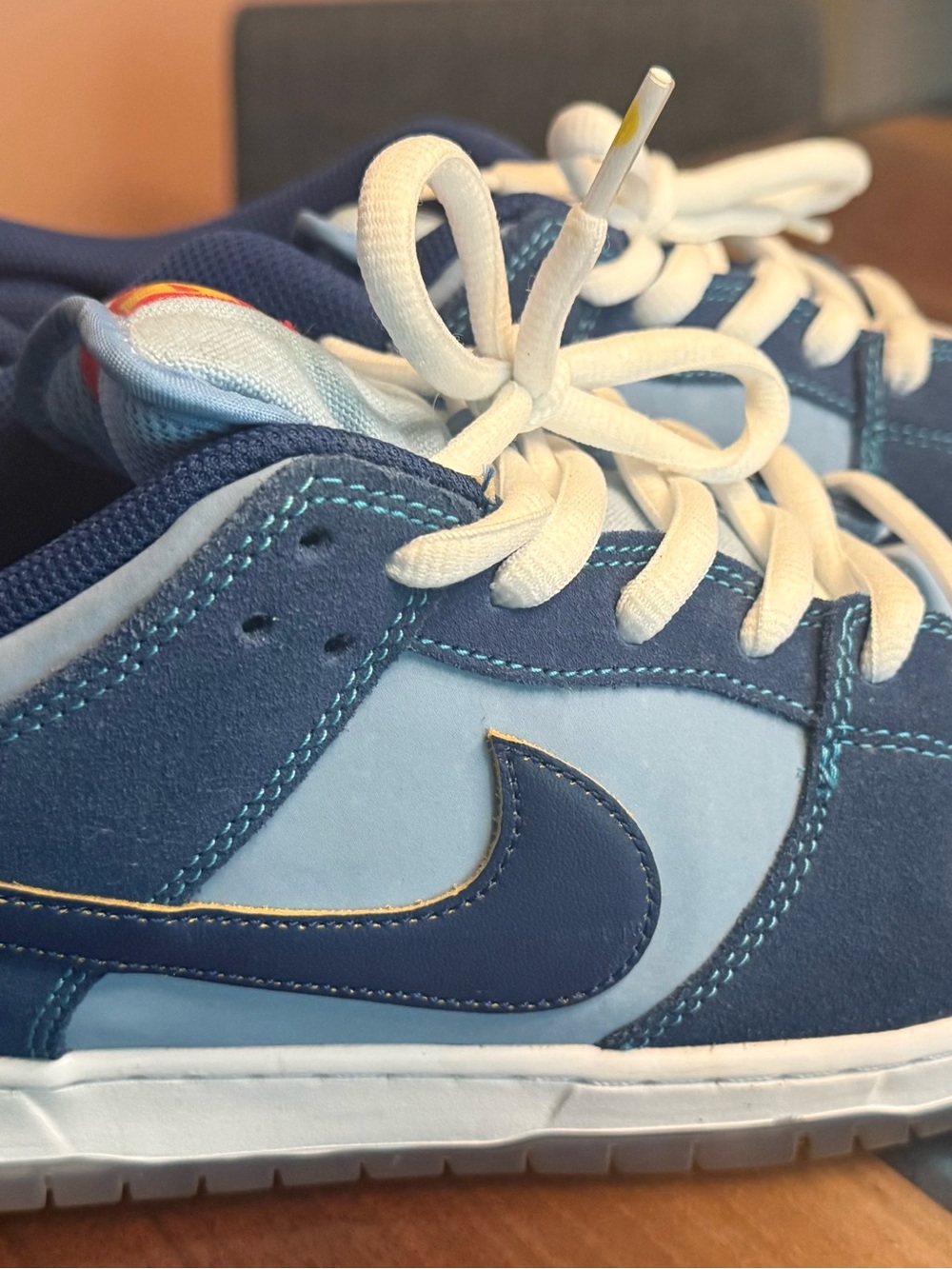 Nike SB Dunk Low Pro Blue and White with Yellow Accents - Picture 3 of 7